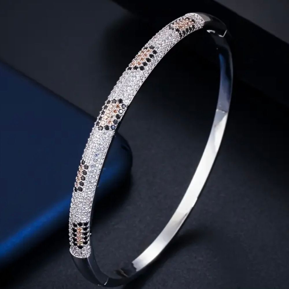 Silver Diamond Leopard Spots Bangle Bracelet